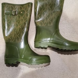 Green and Beige Michael Kors Rainboots Size 8